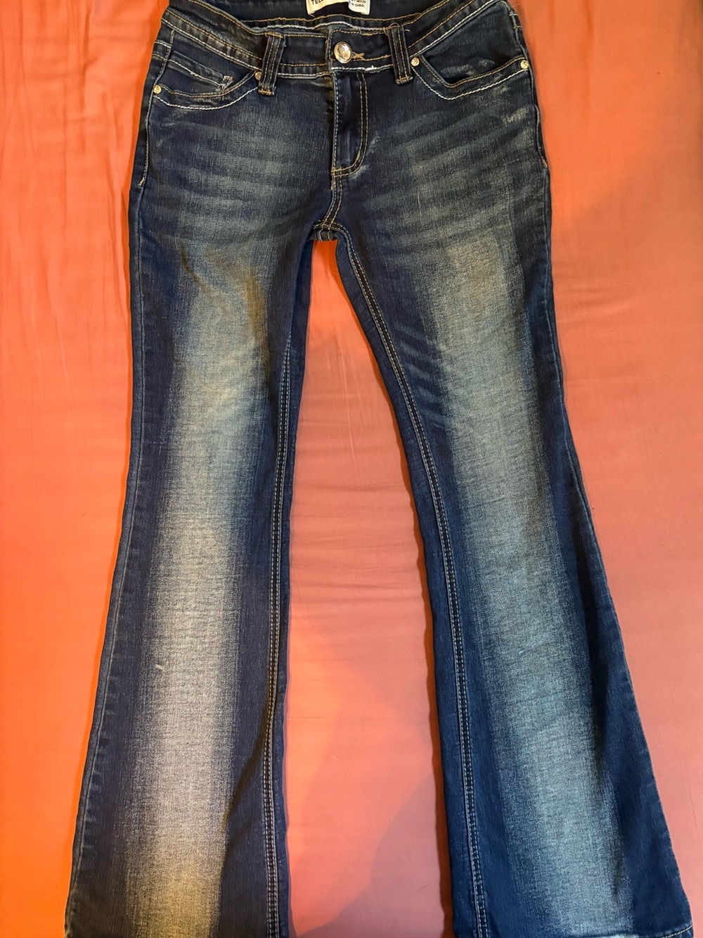 Telepatia Jeans Size 7 Y2K Embroidered Cross Bootcut Flare Jeans